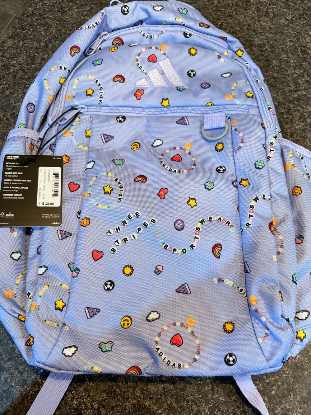 adidas Lilac Kids Backpack with Rainbow & Heart Icons